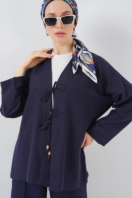 V-Ausschnitt Cardigan und weite Hosen Set - Image 4