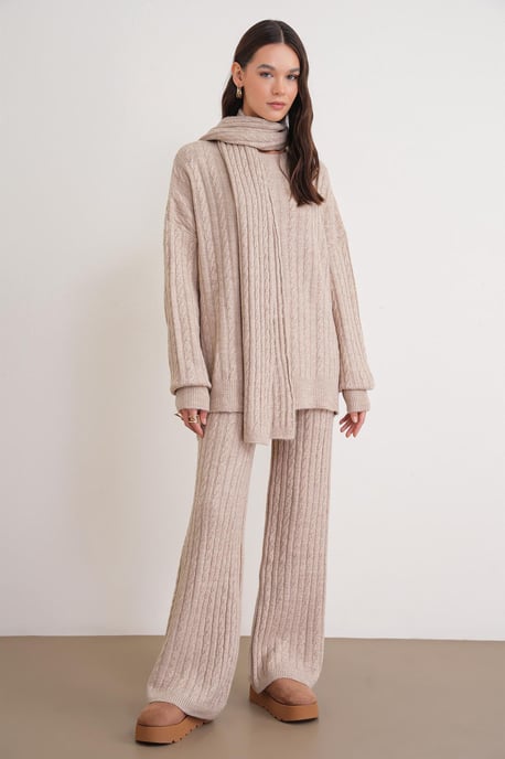 Oversized Haarschaft-Muster Strickwaren Co-Ord Set - Image 2
