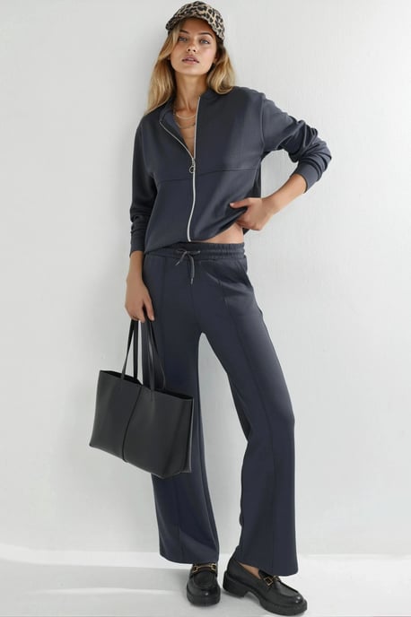 Modal Touch Sweatshirt mit Reißverschluss und Ripp-Hosen Set - Image 1