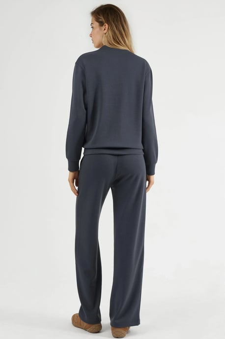 Modal Touch Sweatshirt mit Reißverschluss und Ripp-Hosen Set - Image 4