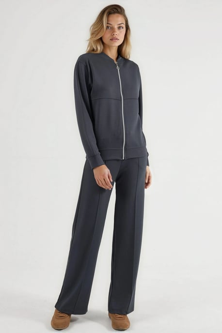 Modal Touch Sweatshirt mit Reißverschluss und Ripp-Hosen Set - Image 6