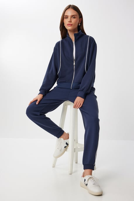 Kontrastbesatz Detail Reißverschluss Sweatshirt & Jogginghose Zweiteiliges Set - Image 1