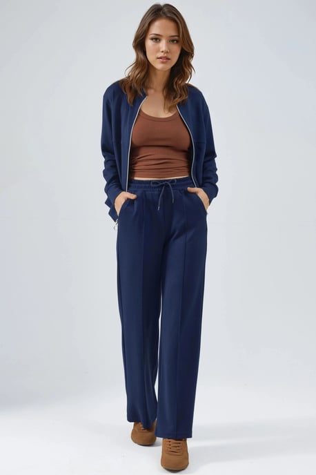 Modal Touch Reißverschluss Sweatshirt & Ripp-Hosen Ko-Ord-Set - Image 1