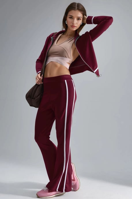 Modal Touch Sweatshirt mit Reißverschluss und Schlaghose im Zweiteiler-Set - Image 4