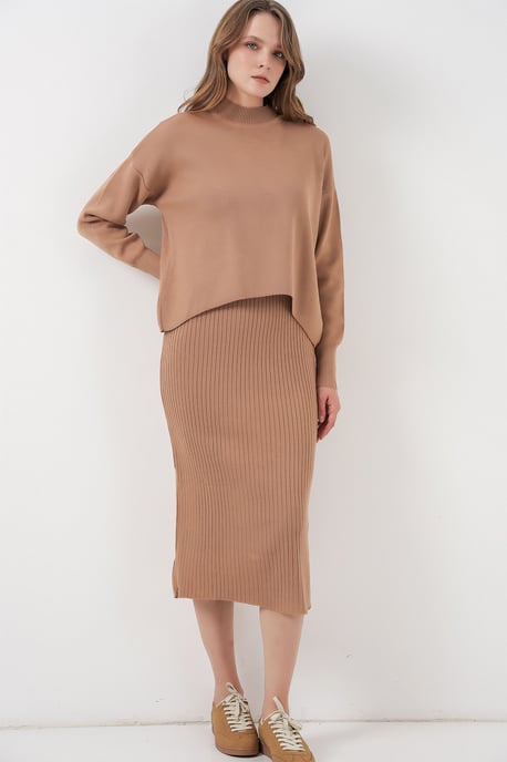 Halb-Halskragen Pullover & Rock Strick Set - Image 3