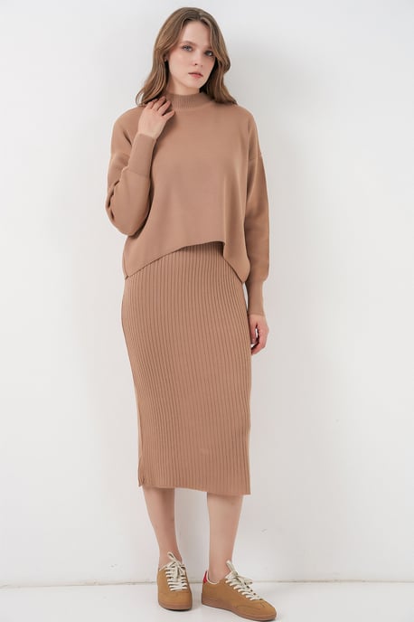 Halb-Halskragen Pullover & Rock Strick Set - Image 4