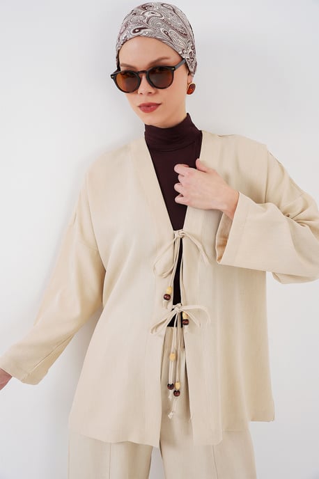 V-Ausschnitt Cardigan und Weitgeschnittene Hosen Set - Image 2