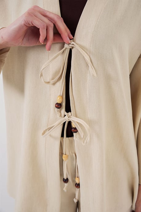 V-Ausschnitt Cardigan und Weitgeschnittene Hosen Set - Image 5