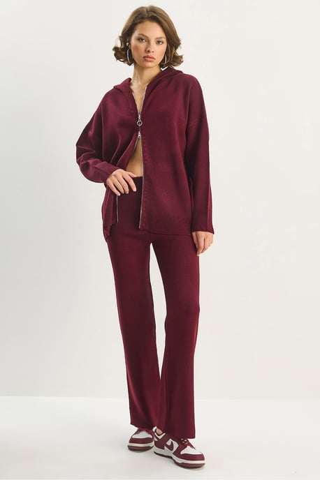 Hochtailliertes Reißverschluss-Kragen-Cardigan- und Hosen-Set - Image 1
