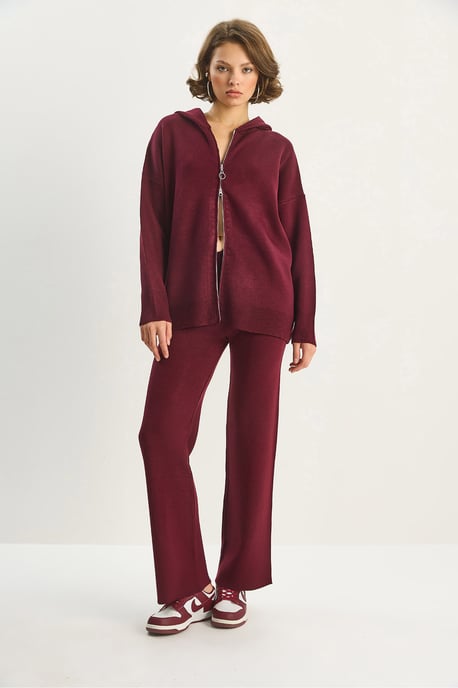 Hochtailliertes Reißverschluss-Kragen-Cardigan- und Hosen-Set - Image 2