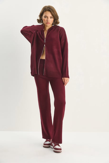 Hochtailliertes Reißverschluss-Kragen-Cardigan- und Hosen-Set - Image 3