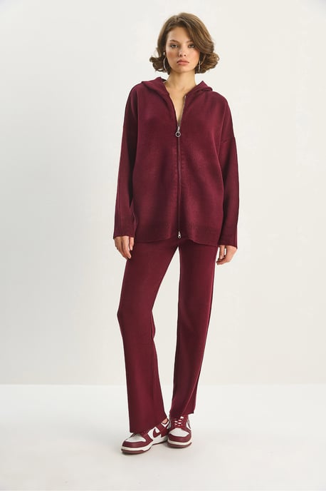 Hochtailliertes Reißverschluss-Kragen-Cardigan- und Hosen-Set - Image 4