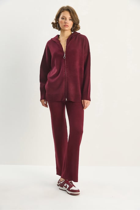 Hochtailliertes Reißverschluss-Kragen-Cardigan- und Hosen-Set - Image 5