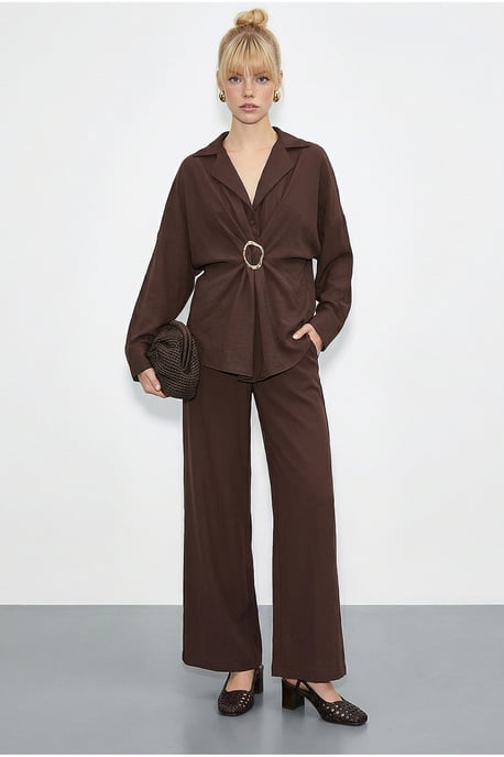 Übergroßes Hemd mit Knöpfen und weit geschnittene Hose Set - Image 4