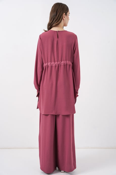 Crew-Neck-Tunika mit Krawatten-Detail und weiten Hosen Set - Image 5