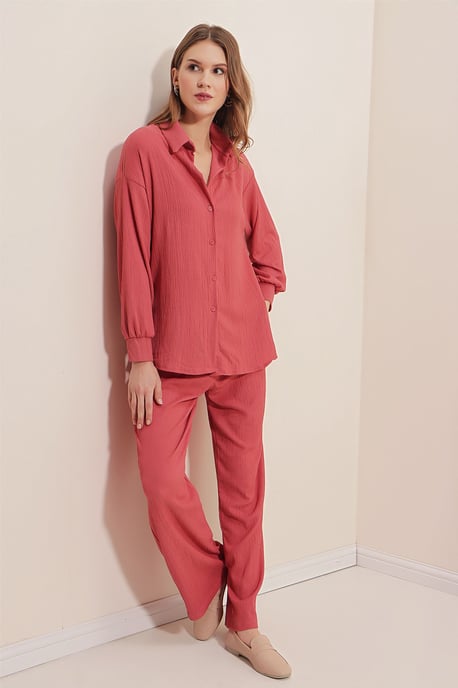 Texturiertes Langarm-Strickshirt & Hosen Strick-Koordinationsset - Image 2