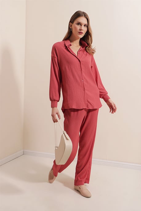 Texturiertes Langarm-Strickshirt & Hosen Strick-Koordinationsset - Image 3