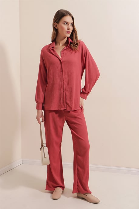 Texturiertes Langarm-Strickshirt & Hosen Strick-Koordinationsset - Image 5