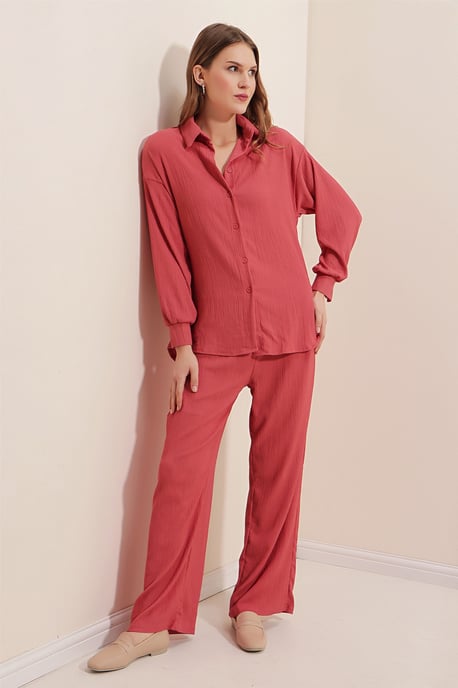 Texturiertes Langarm-Strickshirt & Hosen Strick-Koordinationsset - Image 6