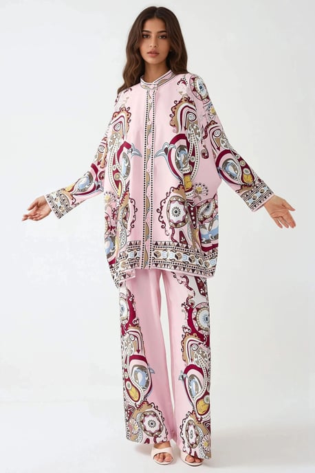 Gedrucktes Shirt & Hochtaillierte Weite Hose Zwei-Teiler Set - Image 5