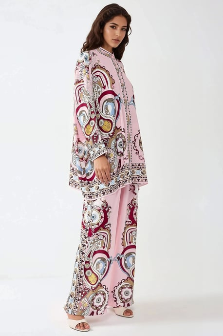Gedrucktes Shirt & Hochtaillierte Weite Hose Zwei-Teiler Set - Image 6