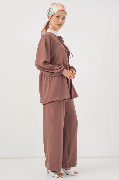 Tunika mit Rundhalsausschnitt und weit geschnittene Hosen Set - Image 3