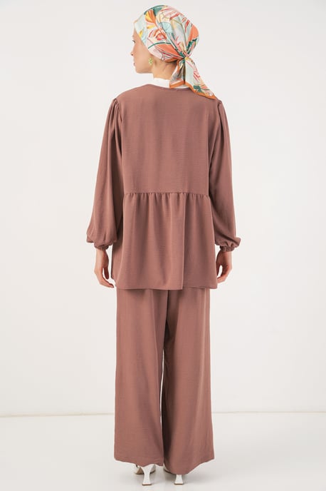 Tunika mit Rundhalsausschnitt und weit geschnittene Hosen Set - Image 6
