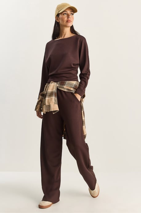 Asymmetrisches Kragen Gestricktes Hochbund Zwei-Teiler Set - Image 3