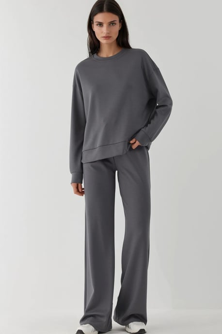 Modal Touch Basic Sweatshirt & Weite Beinhose Zwei-Teile Coord Set - Image 1