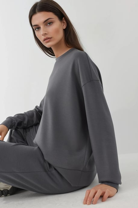 Modal Touch Basic Sweatshirt & Weite Beinhose Zwei-Teile Coord Set - Image 3