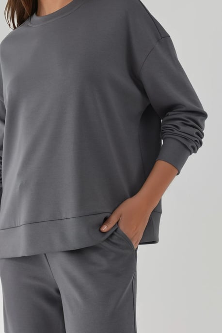 Modal Touch Basic Sweatshirt & Weite Beinhose Zwei-Teile Coord Set - Image 5