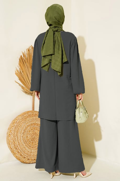 Texturierte Langarm-Tunika und weite Hose Set - Image 4