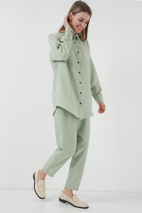 Leinenmix Langarmhemd und Hose Set - Image 1