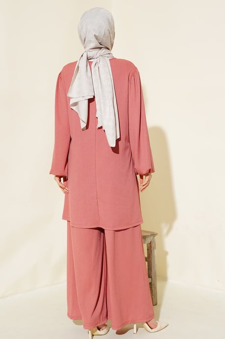 Texturierte Langarm-Tunika und weite Hose Set - Image 4