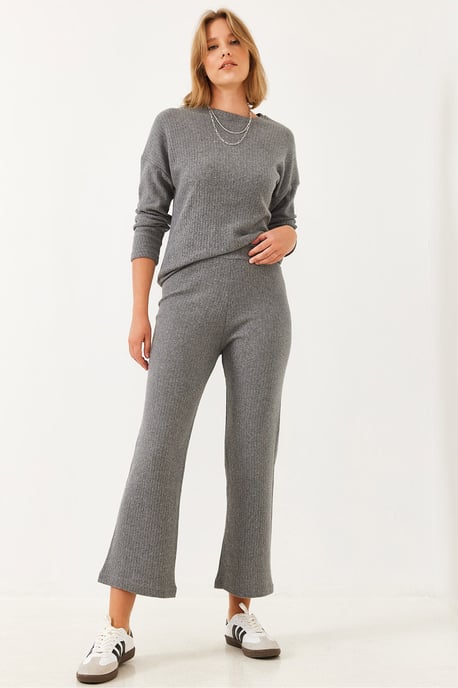 Rippstrukturiertes Crewneck-Pullover- und Hosen-Set - Image 3