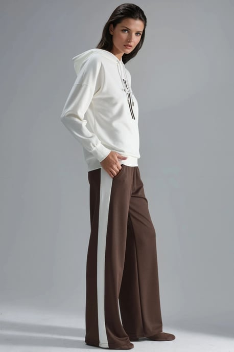Modal Touch Kapuzen-Sweatshirt und gestreiftes Detail-Hosen-Set - Image 2