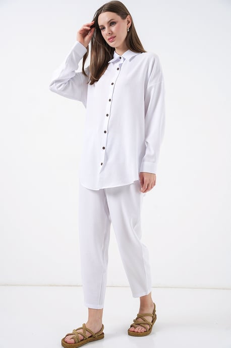 Leinenmischung Langarmshirt und Hose Set - Image 5