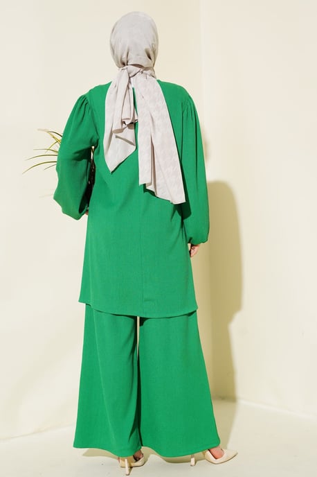 Texturierte Langarm-Tunika und weite Hose Set - Image 4