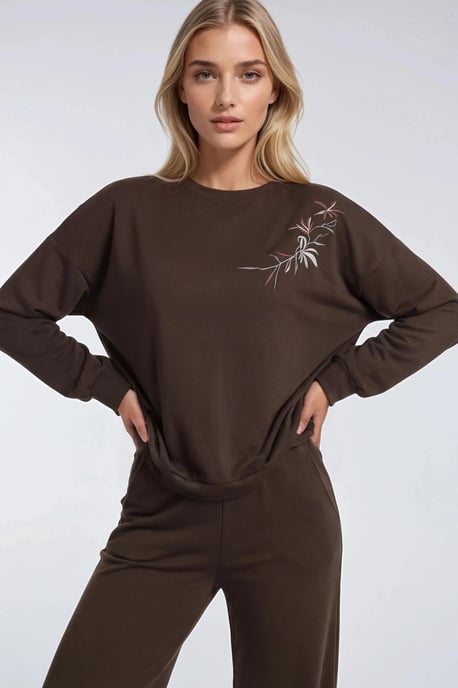 Besticktes Rundhals-Sweatshirt & Gerade Beine Hose Zwei-Teile-Set - Image 2