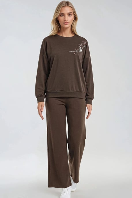 Besticktes Rundhals-Sweatshirt & Gerade Beine Hose Zwei-Teile-Set - Image 4