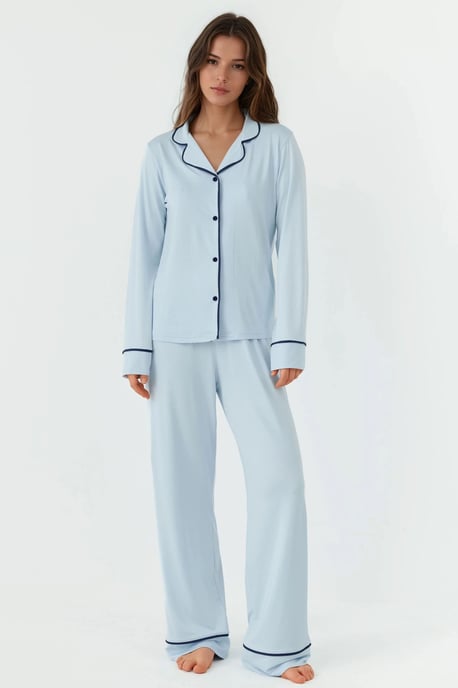 Lässiges Longsleeve-Pyjama-Set mit extra weichem Touch und Hemdkragen - Image 1