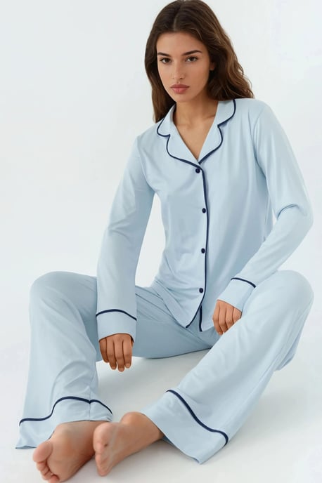Lässiges Longsleeve-Pyjama-Set mit extra weichem Touch und Hemdkragen - Image 2