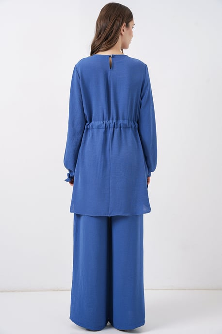 Crew-Neck-Tunika mit Krawatten-Detail und weiten Hosen Set - Image 6