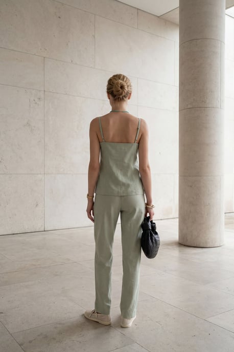 V-Ausschnitt Knopfveste mit Taschen und gerade geschnittene Hose Zwei-Teile-Set - Image 3