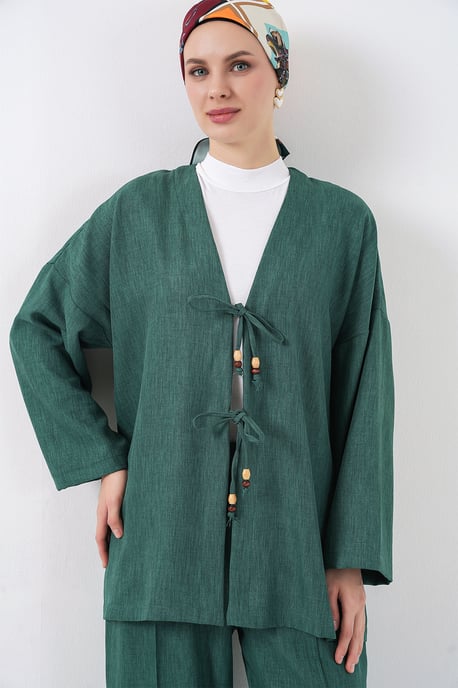 V-Ausschnitt Cardigan und Weit geschnittene Hose Set - Image 2
