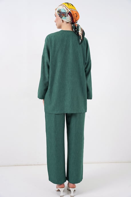 V-Ausschnitt Cardigan und Weit geschnittene Hose Set - Image 5