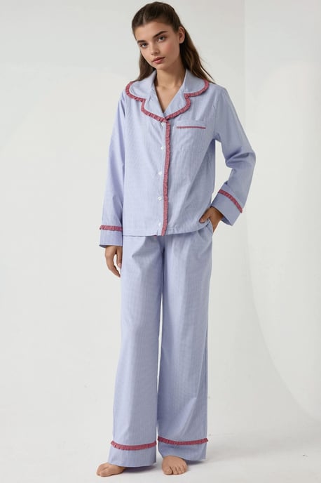 Kariertes Baumwoll-Pyjama-Set mit Hemdkragen - Image 5