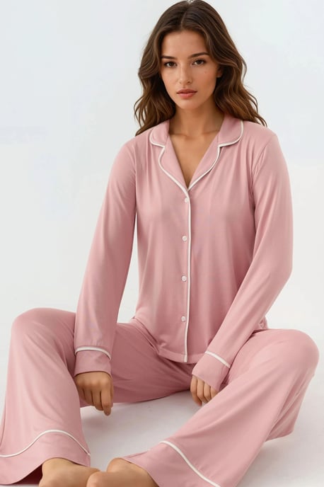 Entspannt geschnittenes Langarm-Pyjama-Set mit extra weichem Griff und Hemdkragen - Image 2