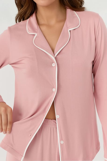 Entspannt geschnittenes Langarm-Pyjama-Set mit extra weichem Griff und Hemdkragen - Image 4