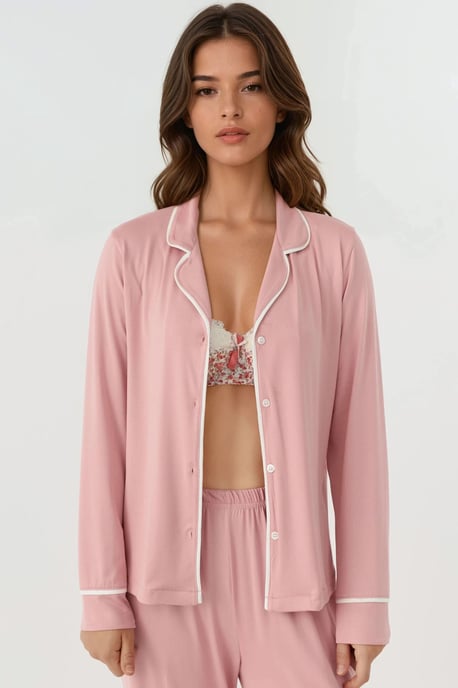 Entspannt geschnittenes Langarm-Pyjama-Set mit extra weichem Griff und Hemdkragen - Image 6
